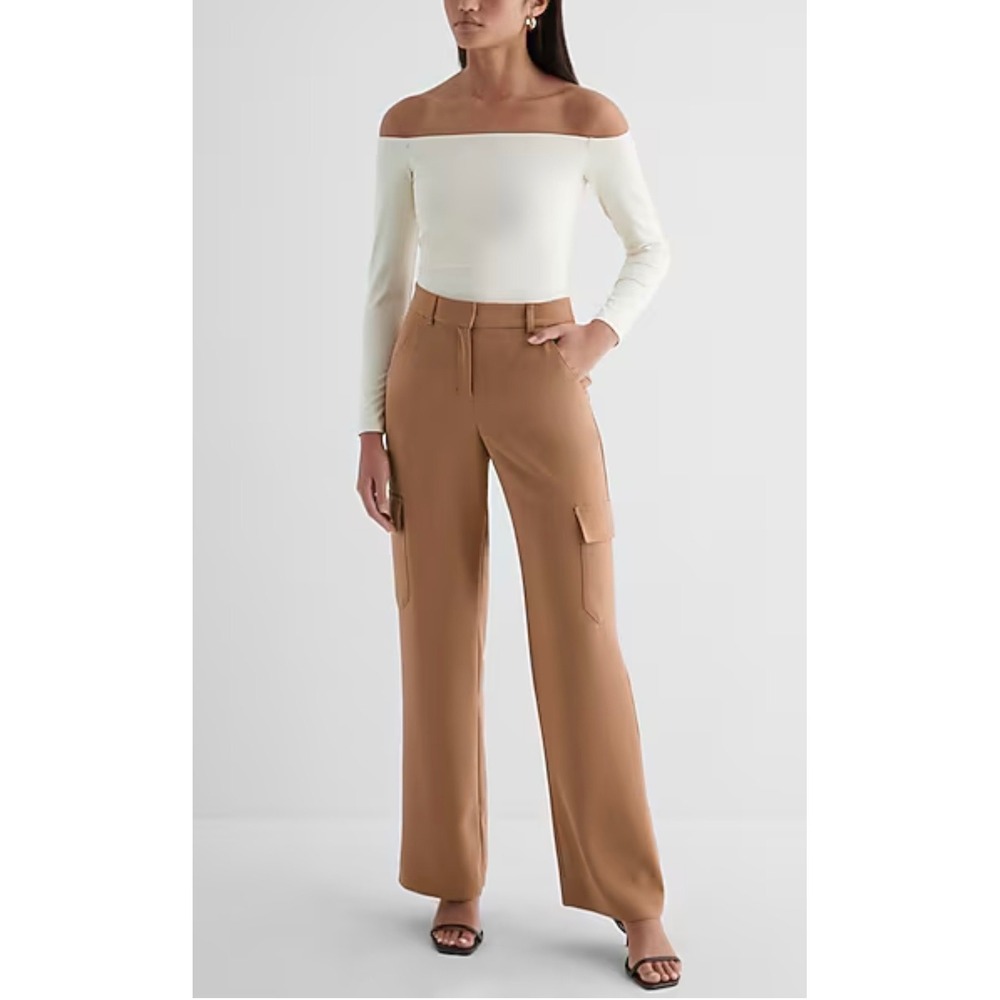 Express High Rise Wide Leg Cargo Trouser Pants Camel Tan‎ 0S New
